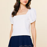 Knit Stripe Puff Short Sleeve Top
