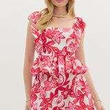 Tropical Print Flutter Sleeve Pullover Top