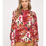 Abstract Print Button Down Blouse