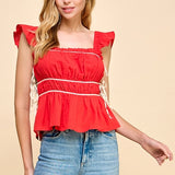 Ruched Ruffled Sleeve Blouse