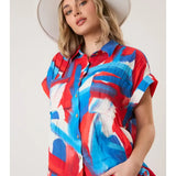 Red, White, and Blue Cotton Blouse