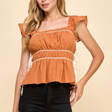 Ruched Ruffled Sleeve Blouse