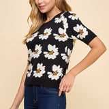 Floral Short Sleeve Sweater