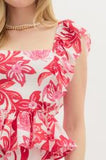 Tropical Print Flutter Sleeve Pullover Top