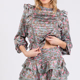 Woven Long Sleeve Ruffle Top/Skort Set