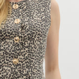 Leopard Print Vest Top with Gold Button Detail