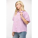 Magenta Stripe Puff Sleeve Top