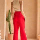 Red High-Waisted Wide Leg Pants