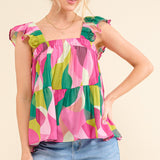 Printed Ruffle Babydoll Tank