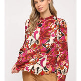 Abstract Print Button Down Blouse