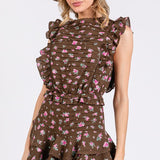 Flower Print Pleated Romper