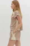 Solid Contrast Accent Zip-Front Pullover Top
