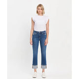 High Rise Slim Straight Cuff Jean