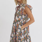 Floral Ruffle Sleeves Midi Dress