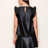 Faux Leather Ruffle Top