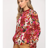 Abstract Print Button Down Blouse