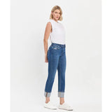 High Rise Slim Straight Cuff Jean