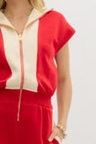 Solid Zip-Front Romper with Contrast Accents