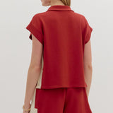 Solid Contrast Accent Zip-Front Pullover Top