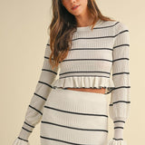 Stripe Knit Crop And Midi Skirt Set