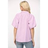 Magenta Stripe Puff Sleeve Top