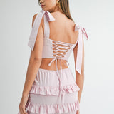 Lace Up Top And Ruffle Skirt Set