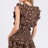 Flower Print Pleated Romper