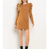 CAMEL PUFF SLEEVE DRESS