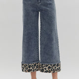 Denim Leopard Cuff Jean