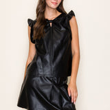 Faux Leather Ruffle Top