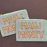 Mahj Money Teal Stripe Beaded pouch