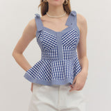 Navy Gingham Peplum Top
