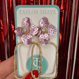 Pink Flower Sequin Hoops