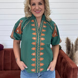 Boho Jaguar Embroidered Top