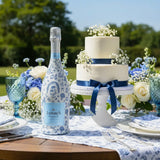 Blue Wedding Toile Prosecco Wrap