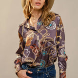 Western Motif Button Top