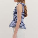 Navy Gingham Peplum Top