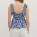 Navy Gingham Peplum Top