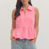 Half Zip Pink Peplum Top