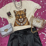 Natural Cougar Tee with Jewels