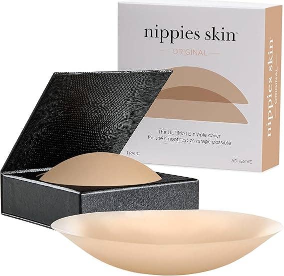 Nipple cover with packaging labeled 'nippies skin' on a white background