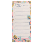 long notepad with stamps and lines for a list