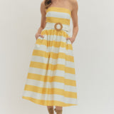 Yellow Stripe Belted Midi Dress