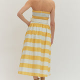 Yellow Stripe Belted Midi Dress