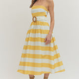 Yellow Stripe Belted Midi Dress