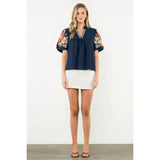 Navy Bloom Blouse