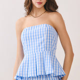 Gingham Blue Peplum Top