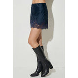 Lace Trim Satin Mini Skirt