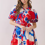 Floral Print Belted Mini Dress: