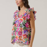 Joyful Bloom Ruffle Trim Top